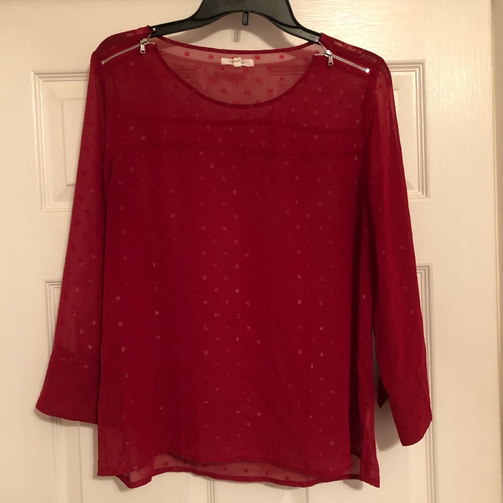 Large red chiffon dress shirt